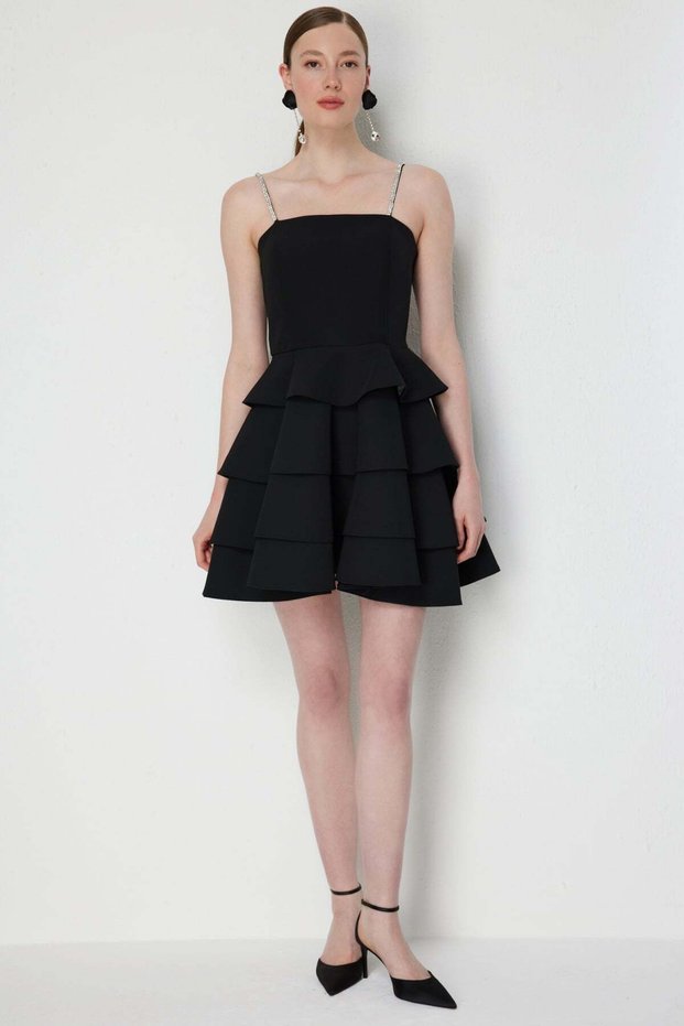 Mi Thin Straps Rose Detailed Layered Dress