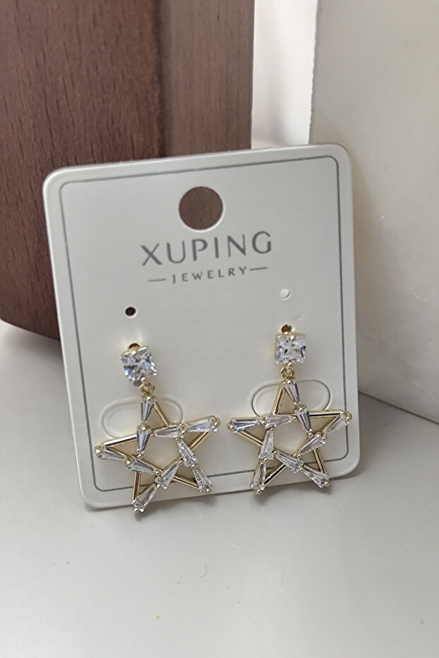 Xuping Vip Women's Special Design Star Mini Baguette Stone Dangle Elegant Nail Model 1.8cm Earrings