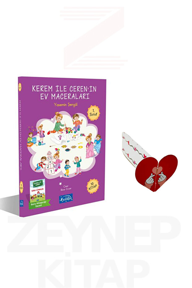 1St Grade Kerem İle Cerenin Ev Maceraları 10 Books (Heart Bookmark Gift)