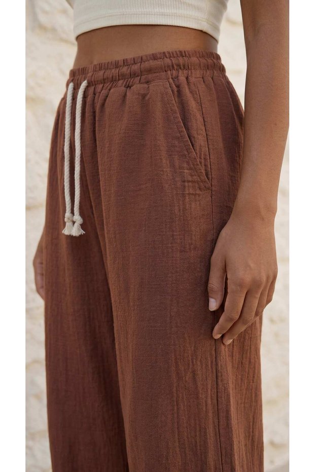 Women's High Waist Muslin Wide Leg Palazzo Pants