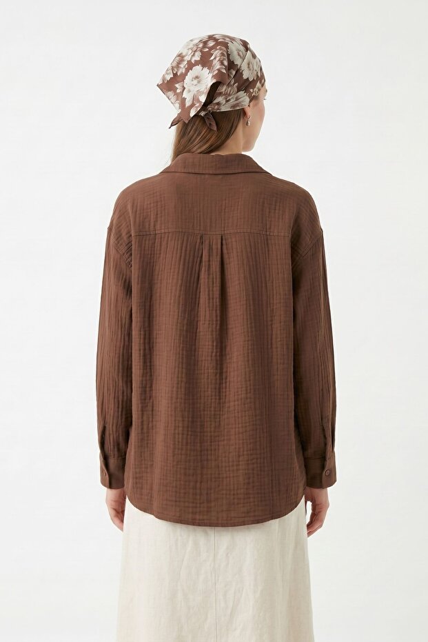 Coffee-Colored Single Pocket Shirt 4697A - 3