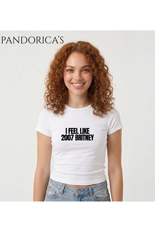 Britney Spears "I Feel Like 2007 Britney" Printed Slim Fit Lycra Crop T-Shirt (Body Tee)