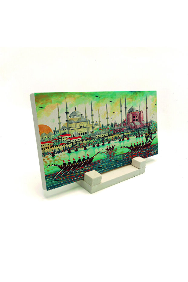 Istanbul Silhouette Watercolor Printed Stone Tabletop 10X20 2G-İstsb1