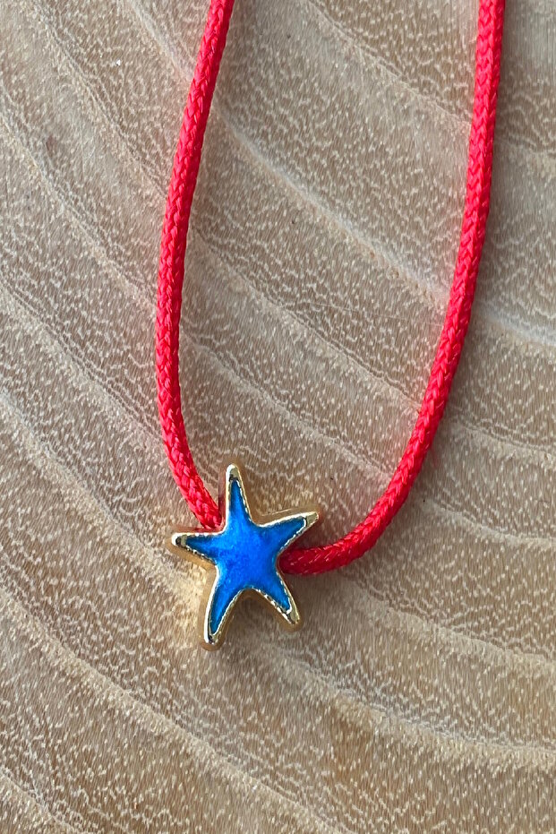 Red String Blue Star Adjustable Necklace