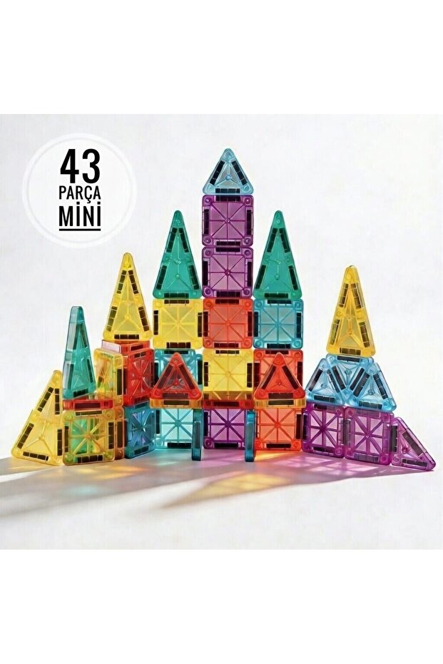 Magnetic Building Blocks (Mini) - 43 Pieces Colorful 3D Magnetic Playset