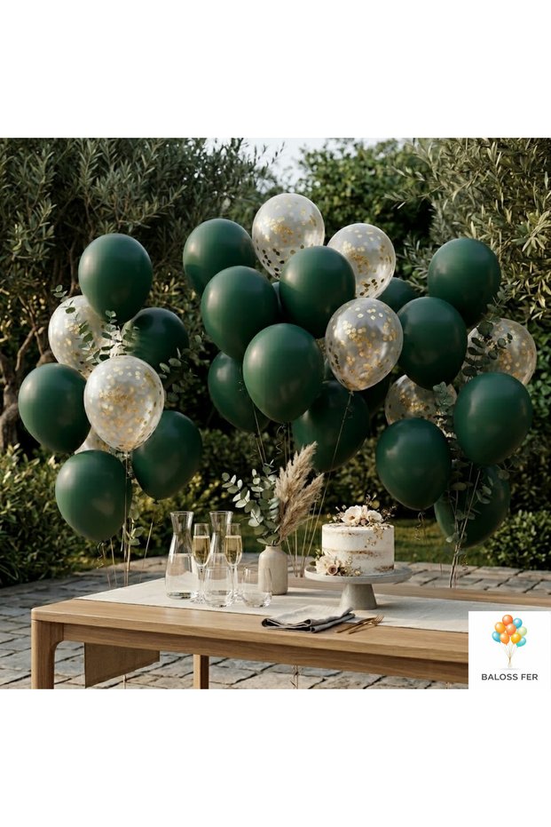 Engagement Ornaments Balloon Set 20 Pieces Dark Green Transparent Balloon with Gold Confetti