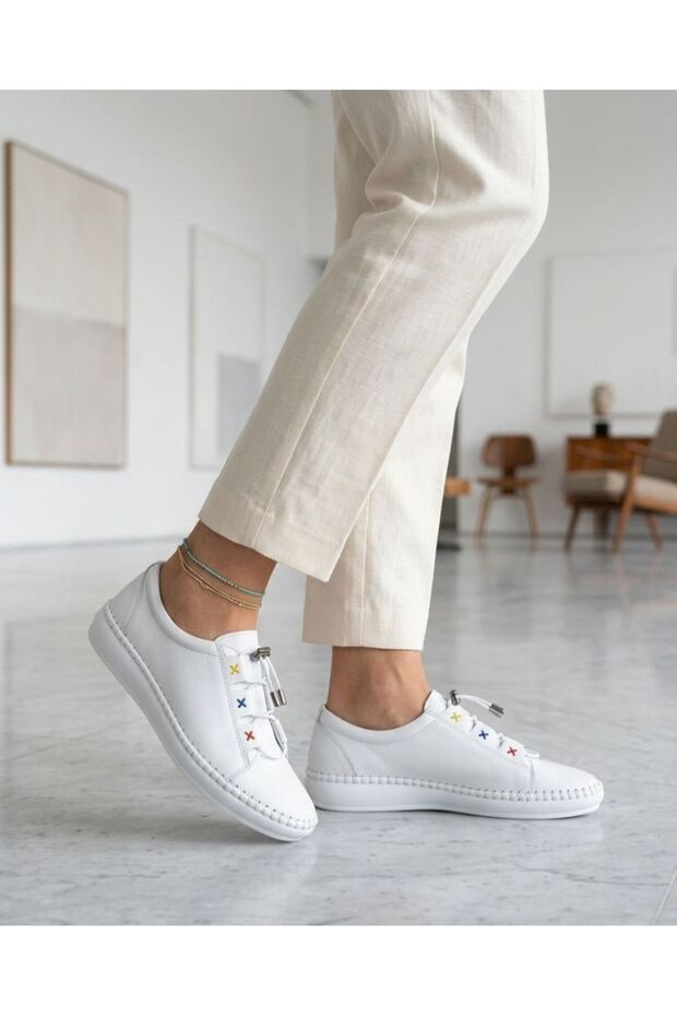 White Genuine Leather Women's Comfortable Orthopedic Casual Shoes