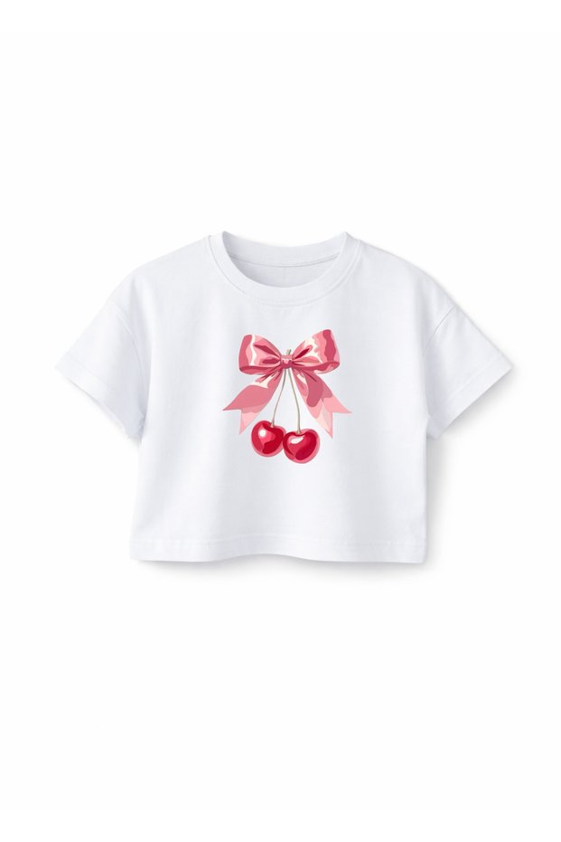 Bow and Cherry Girls' White Cotton Crew Neck Oversized Off-Shoulder Basic Crop (Ages 7-14)