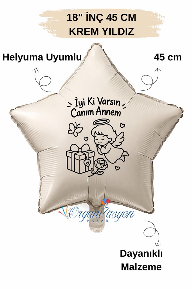 18 Inch Cream Star Foil Balloon | It's Good That You'Re Here, My Dear Mom | Mother's Day Gift