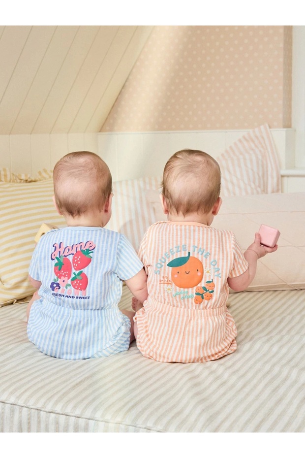 100% Cotton Blue and Orange Striped Jersey Sports Jumpsuit 2-Pack