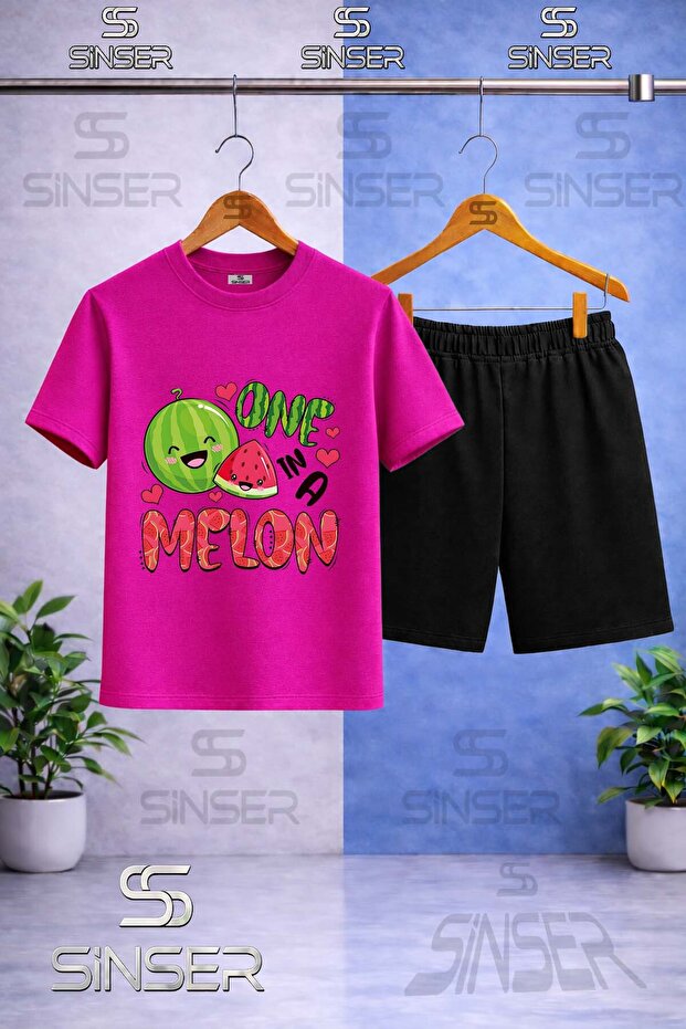 Children's Watermelon One Melon Printed Crew Neck T-Shirt - Shorts Set
