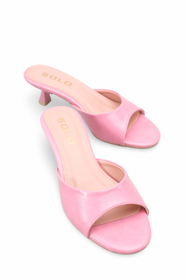 Mirella Rosetti Pink Rustic Women's Daily Stylish Flat Comfortable Round Toe Thin Short Heeled Kitten Heel Slippers