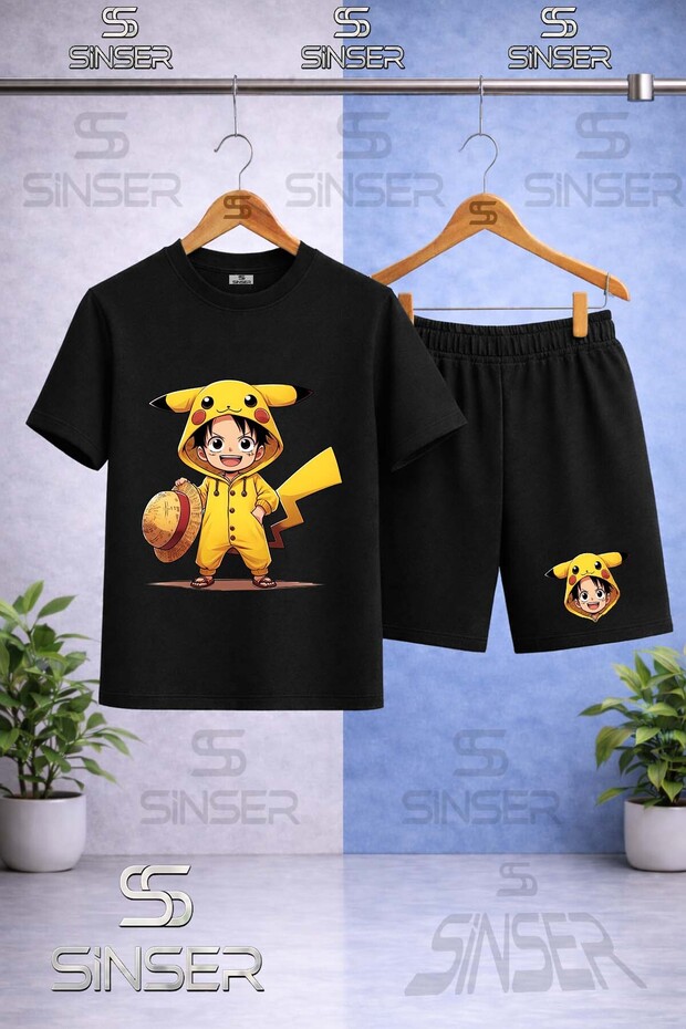 Kids' Pirate Pokemon Printed Crew Neck T-Shirt - Shorts Set