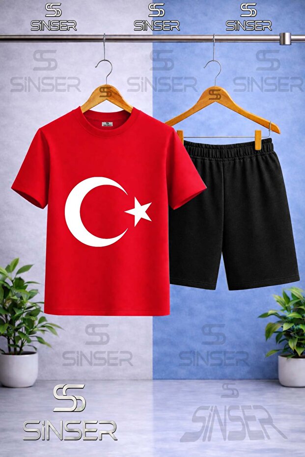 Children's Moon Star White Printed Crew Neck T-Shirt - Shorts Set
