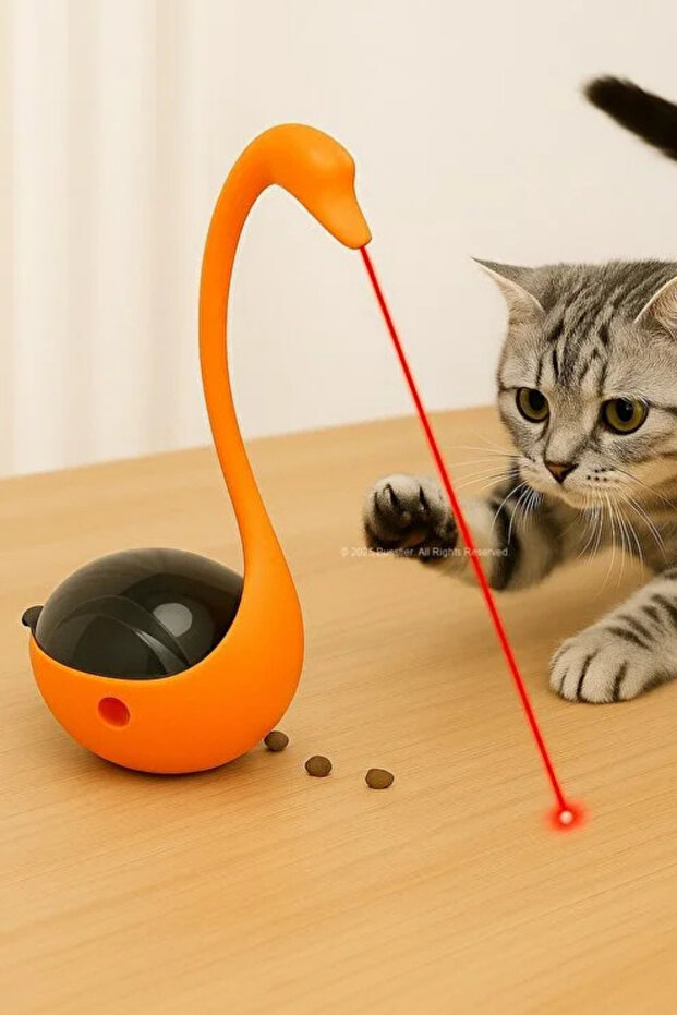 Swan-Shaped Hacıyatmaz Cat Toy with Laser and Food Container, Orange