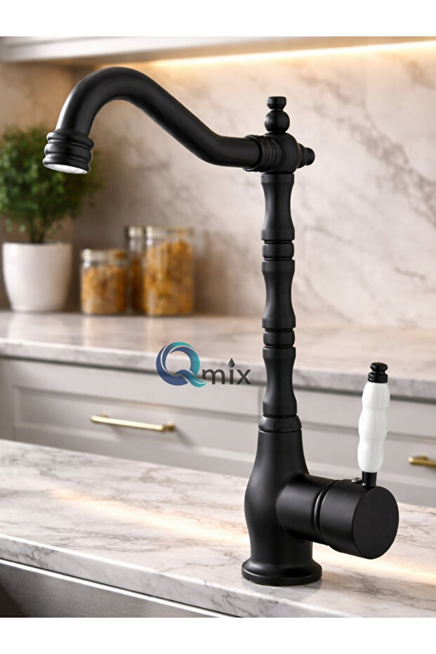 Black Rustic Style Porcelain Handle Luxury Kitchen Sink Faucet Complete Brass Material