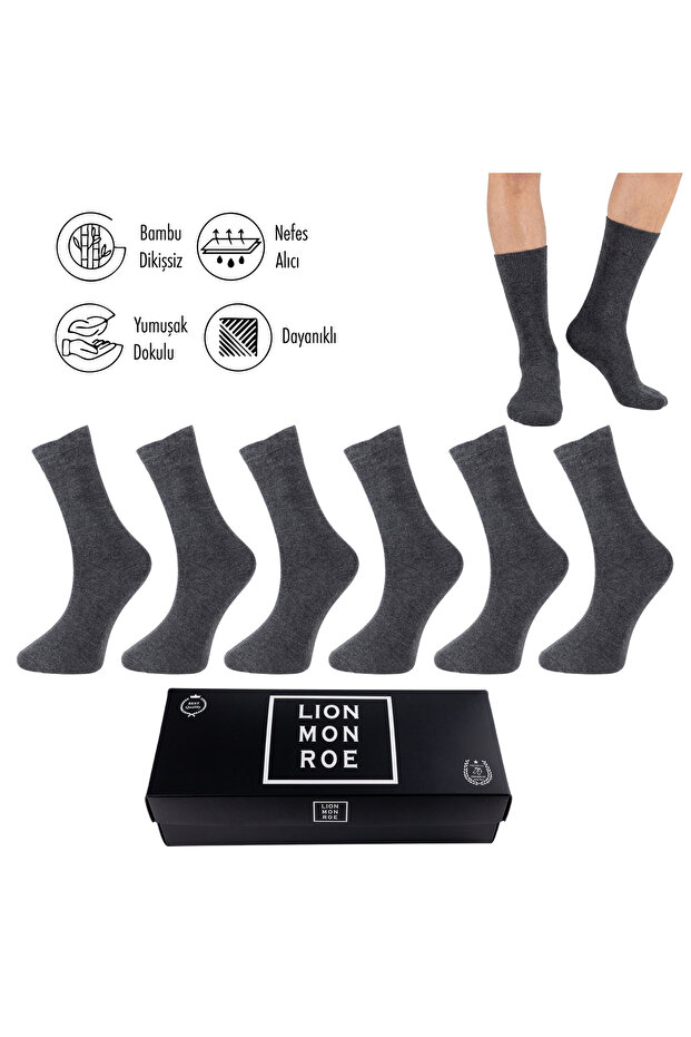 Pure Bamboo Men's Socks Long Plain Anthracite Socks Seamless Premium Boxed Pack of 6 L5952Aznb Softaura