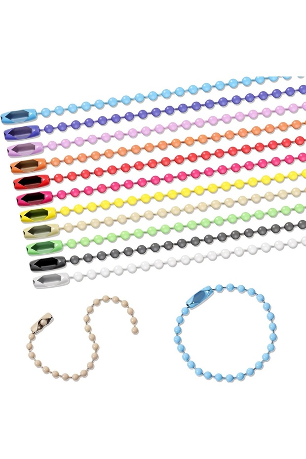 Length 10cm Random color 20pcs/Lot 10/12cm Iron Colorful Ball Bead Chain Fits Key Chain Dolls Label