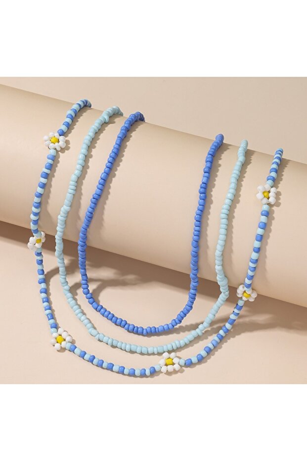 3PCS New Flower Necklace Pastoral Style Colorful Rice Beads Daisy Multi-layer Choker Dopamine Summer