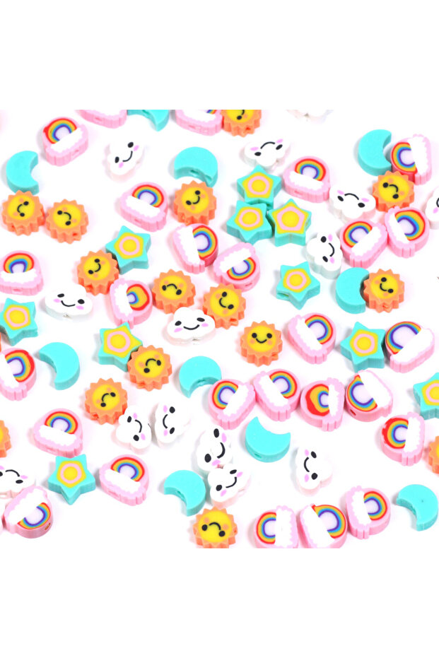 100pcs mixed 20/50/100pcs Cute Rainbow Stars Moon Clouds Polymer Clay Beads Loose Spacer Beads For D