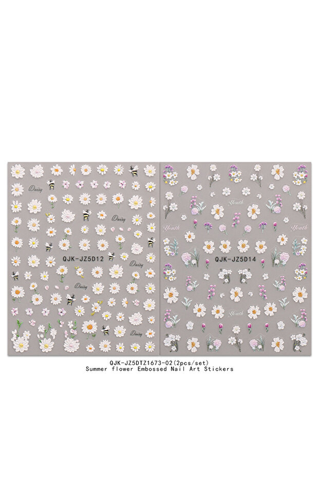 MULTI 2pcs small flower embossed nail art stickers, easy to apply for nail decoration, DIY, gifts, p