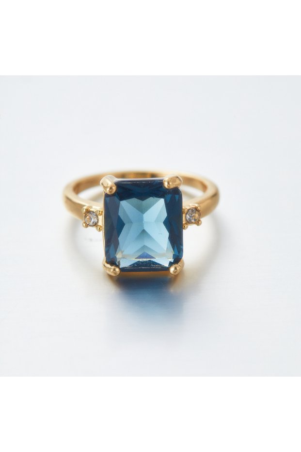 7 ZF1296-1 Fashion Vintage Metal Minimalist Beautiful Blue Zircon Ring Women's Wedding Band Annivers