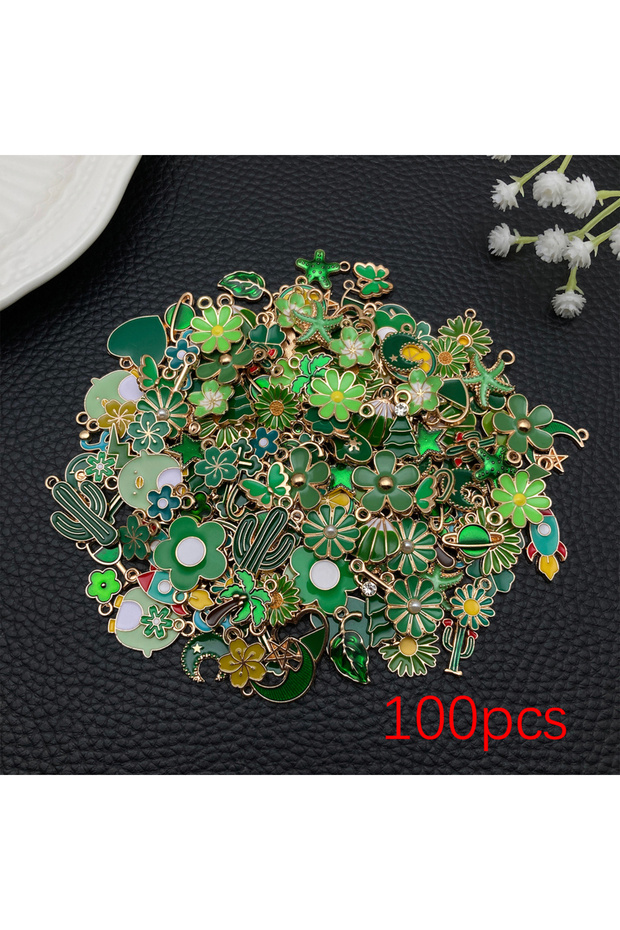 SN1247-100pcs 20/50/100pcs Forest Green Enamel Charm Collection! (Flowers, Clovers & Cacti) - Perfec
