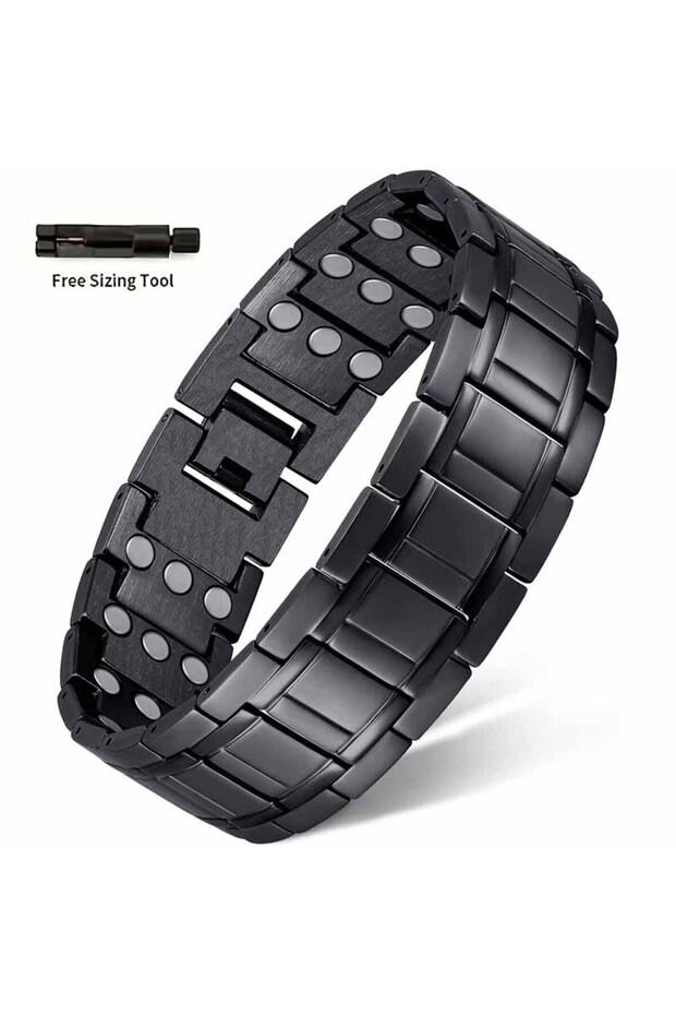 21.5cm Black Zinc Plated Men's copper magnetic bracelet set with three rows of magnetic chains and d
