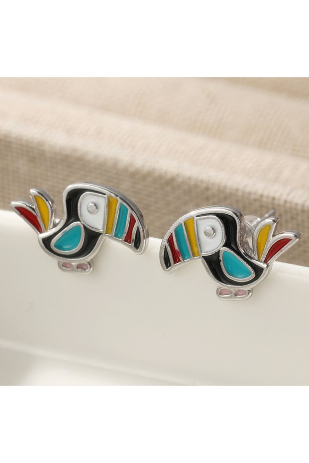 T1155 Lovely Parrot Birds Pattern Stud Earrings for Women's Fashion Creative Earrings Fit Daily Wear