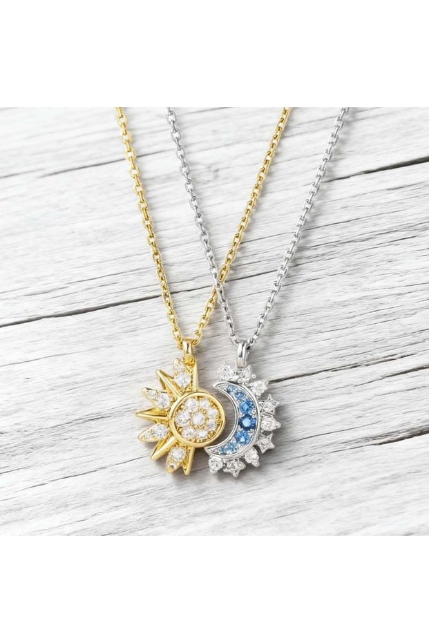 A6 Trendy Couple Gift: Sun Moon Necklace Bracelet Ring Set Fashion Chain for Men Women Good Friend J