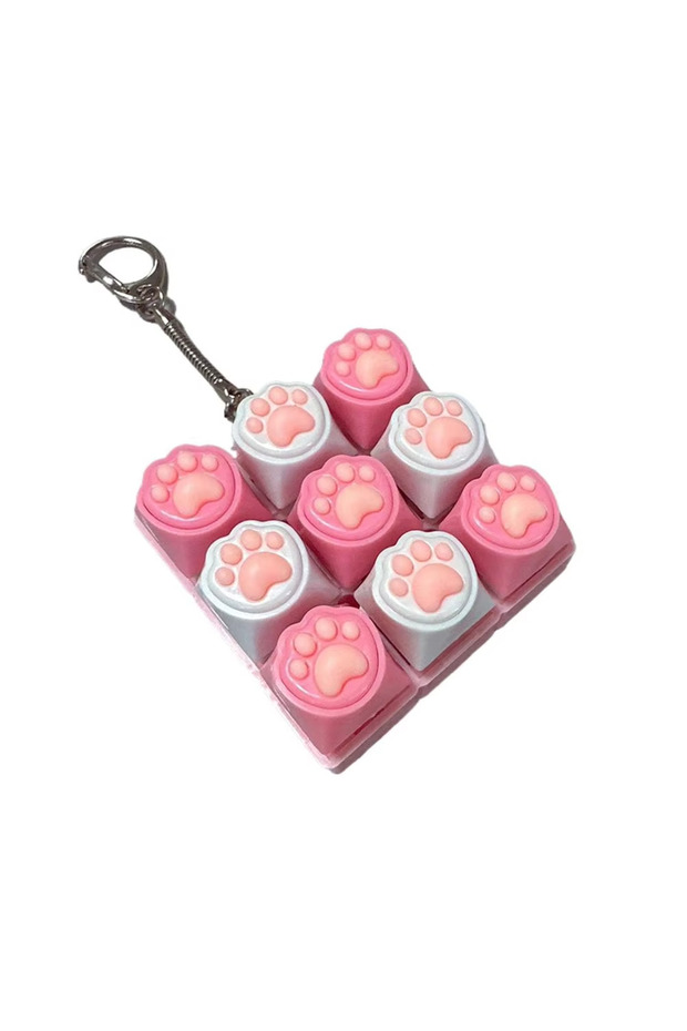 White-Pink Cute Cat Claw Keychain 4/9 Keys Keyboard Decompression DIY Keyboard Keychain For Gifts