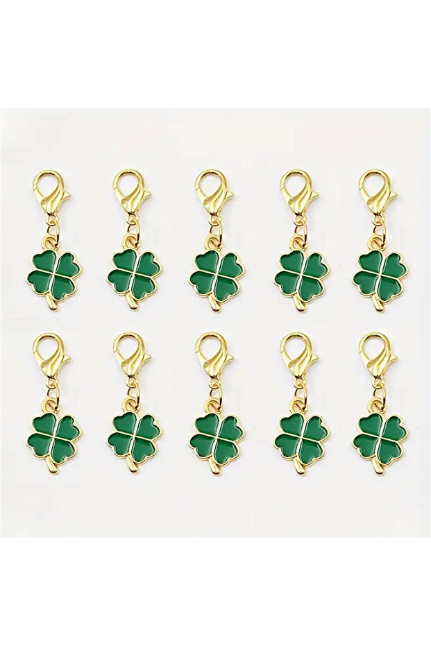10pcs green 10/20Pcs Lucky Four Clover Charms Lobster Clasp Keychain for DIY Jewelry Accessories, Va