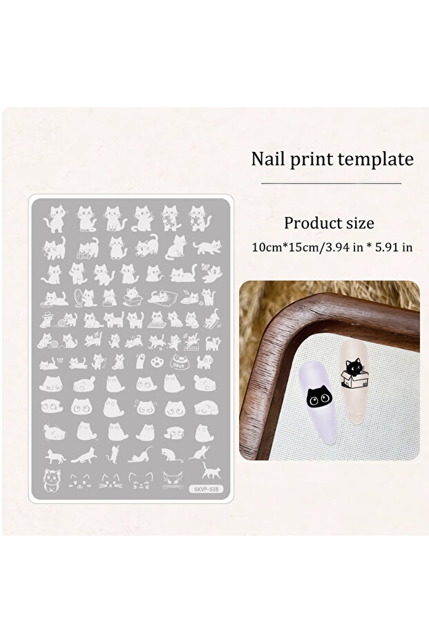 SKVP-S18 Nail Art Printing Template Cat pattern Line Drawing Gothic Butterfly Cartoon Cute For Nail