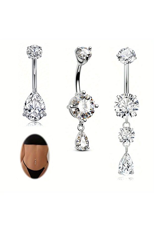 Curved barbell body 14G 1.6x10mm Navel & Bell Button Rings Silvery 3 pcs 3pcs 14G Belly Button Ring