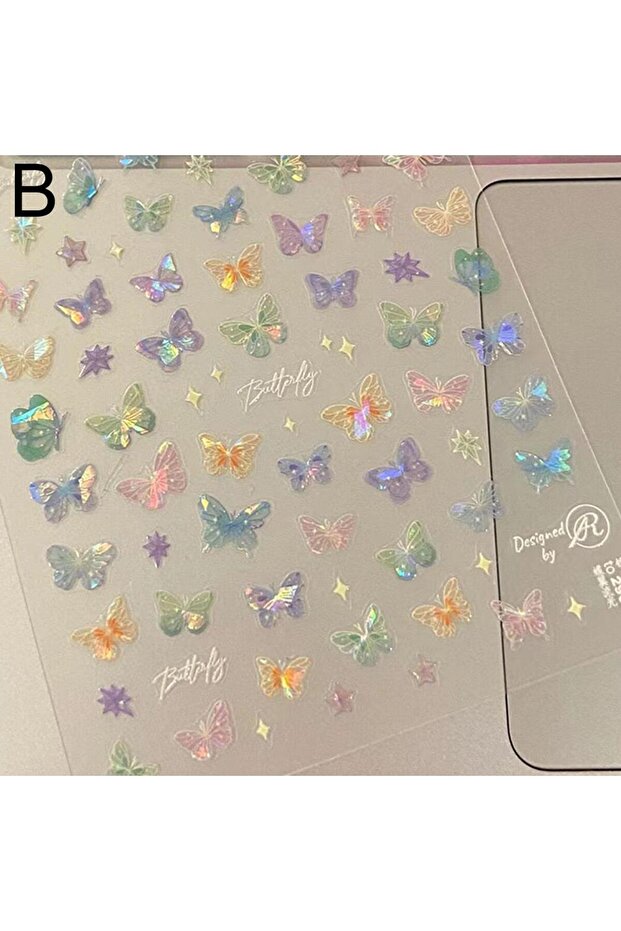 style 2 Pearlescent Butterfly Nail Stickers Iridescent Wing Decals for Nails, Kawaii Nail Art Decor