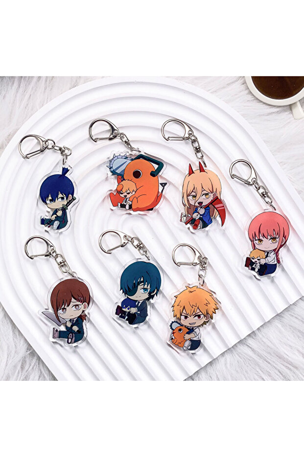 5 cm 8 1/7PCS Anime Chainsaw Man Acrylic Keychain Cartoon Bag Charms Accessories Funny Cute Backpack