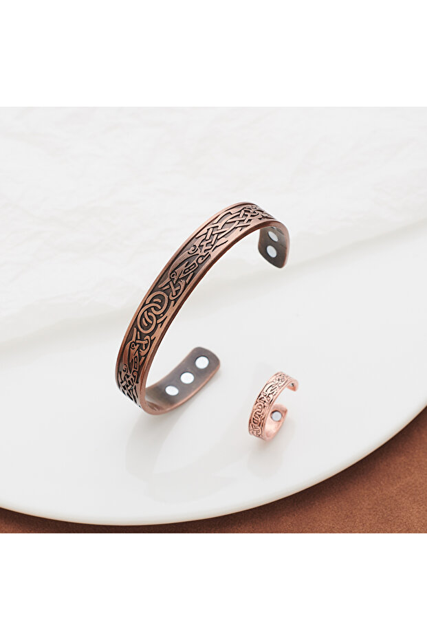 12121 European and American Copper Vintage Simple Double Ring Pattern Magnet Energy Ring Bracelet Se