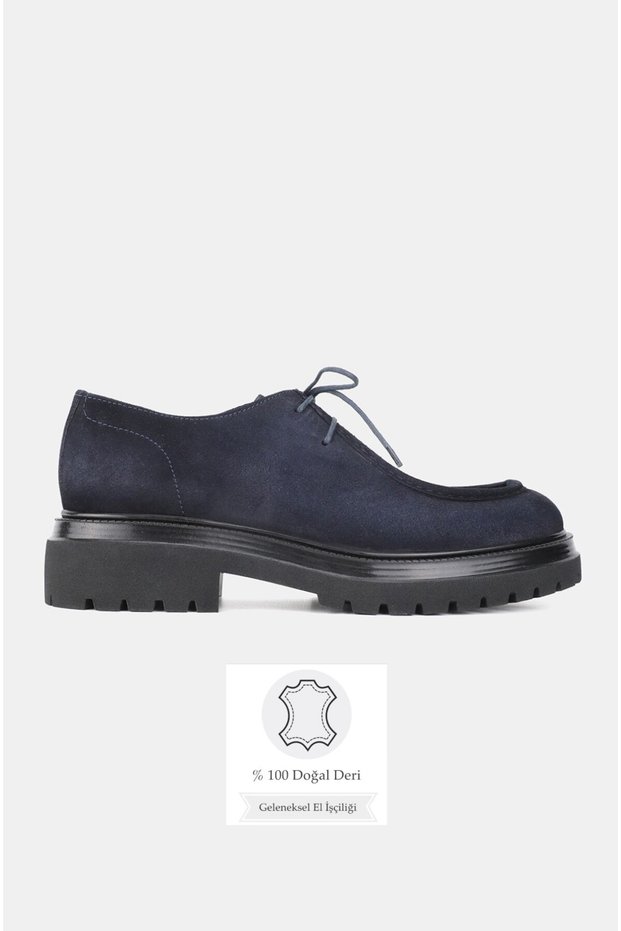 Men's Dark Blue Suede Genuine Natural Leather 39-45-46 Size Eva Sole Lace-Up Oxford Shoes