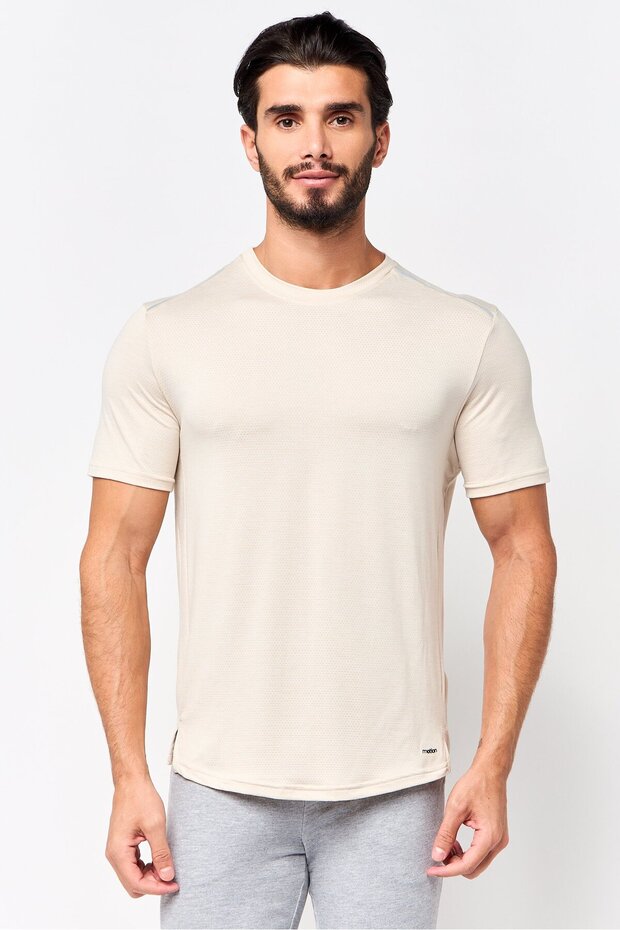 Men Sportswear Fit Short Sleeve Training T-Shirt, Beige
