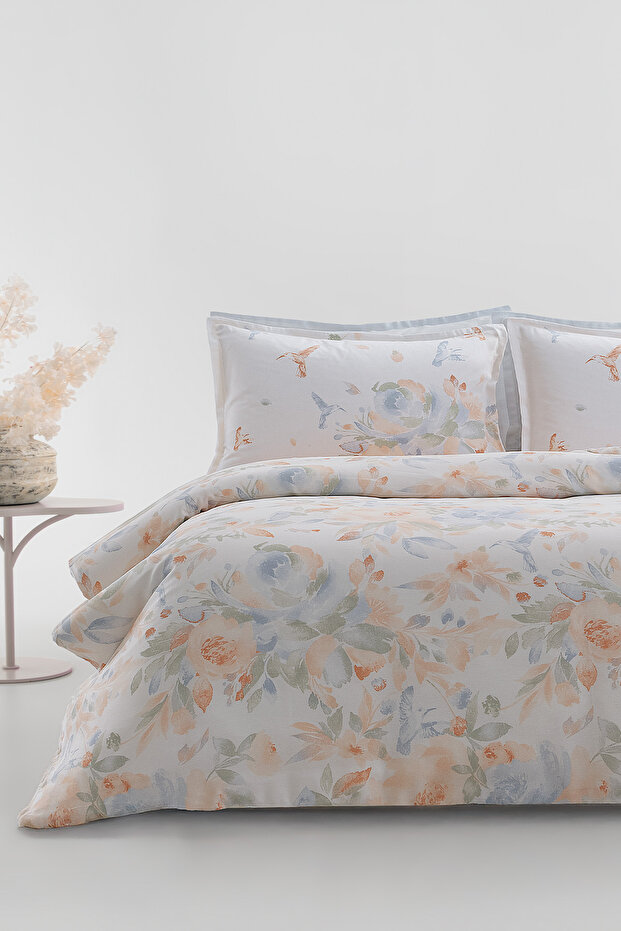 Bloomy Double Cotton Satin Duvet Cover Set - Salmon