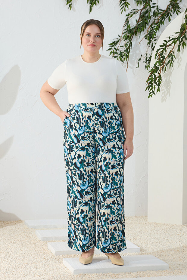 Green Patterned Loose Trousers - 4