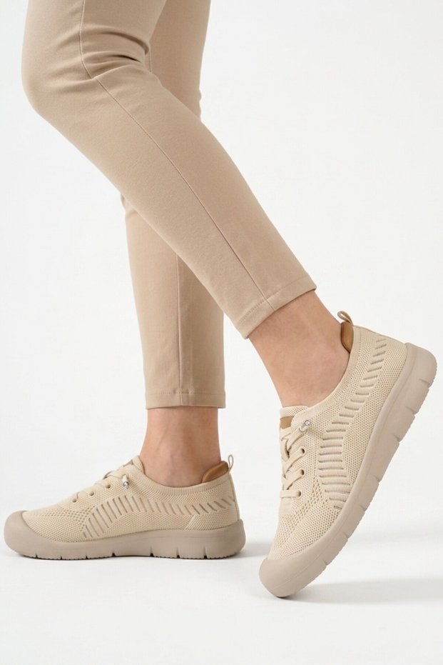 Beige Anorak Knitted Women's Casual Shoes