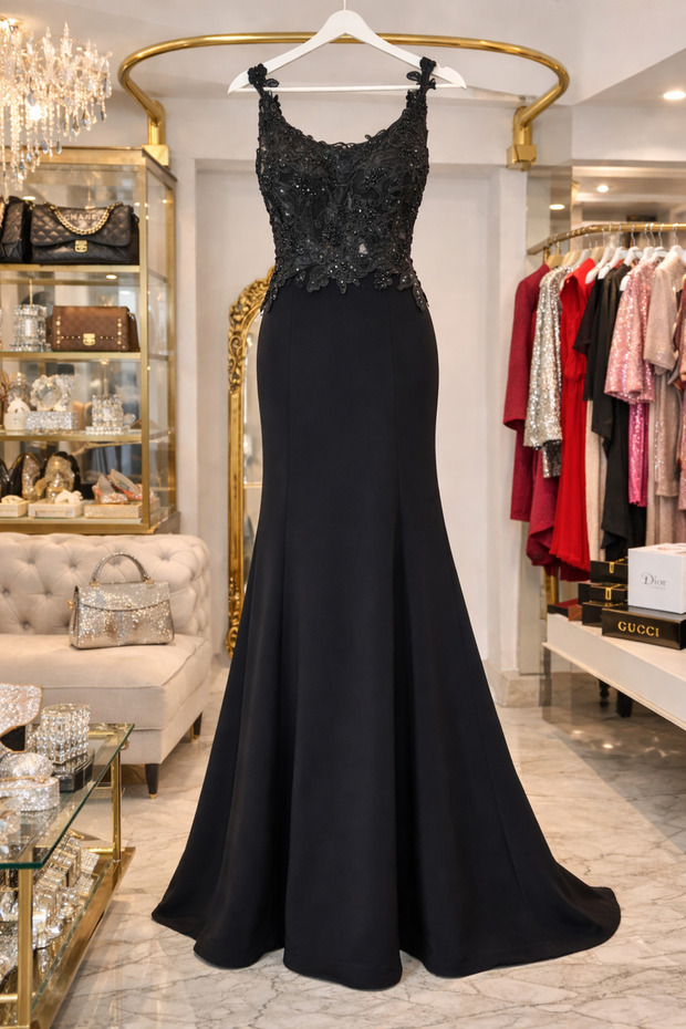 🖤 Lavin’S Luxury – Daltelli Transparent Top Black Evening Dress