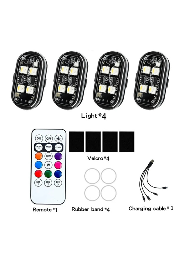 1PC Remote 4 Light RGB Led Car Strobe Lights Motorcycle LED Flash Position Wireless Light Aircraft A