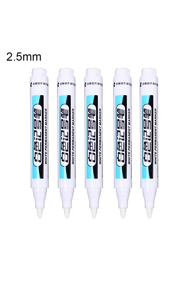 5Pcs-2.5mm 0.7/1.0/2.5MM White Permanent Marker Pens Markers Paint Pen For Wood Plastic Leather Glas