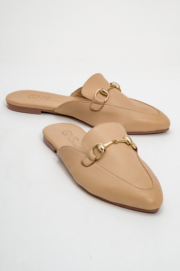 Valeria Genuine Leather Buckle Scissors Skin Women's Slippers