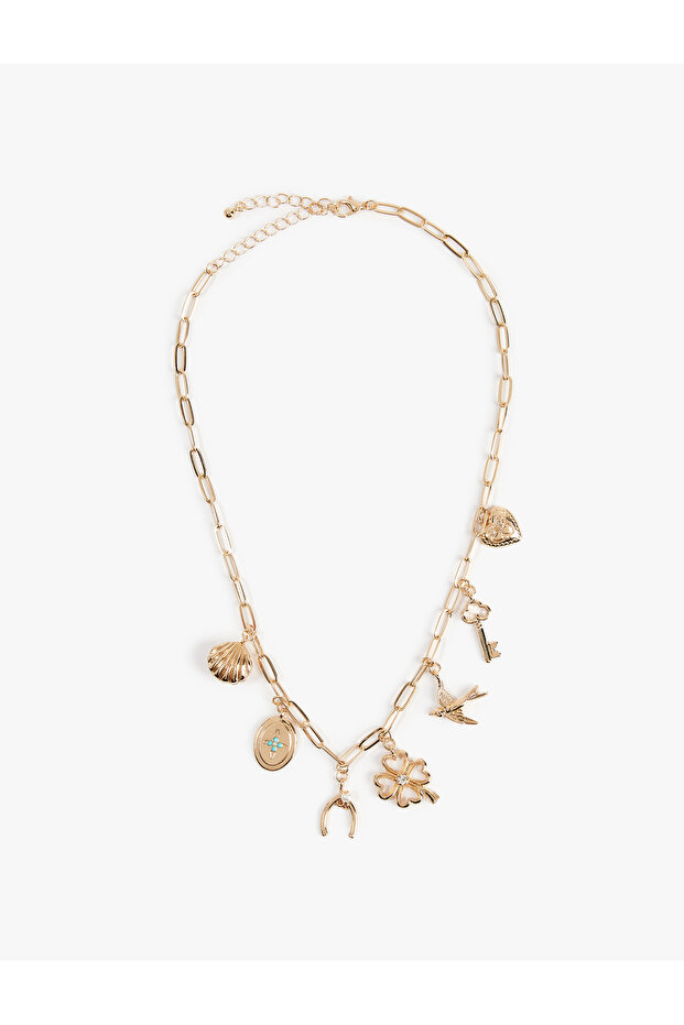 Steel Mixed Stone Detailed Charm Necklace