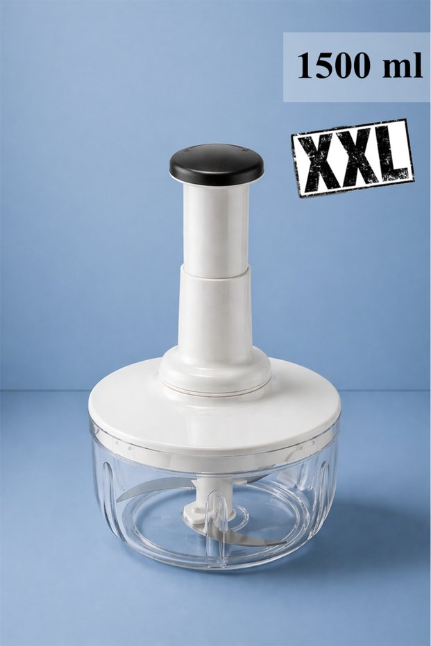 Dora XL Manual Chopper Rondo 1500 ml | Push-Type Vegetable Chopper with Bowl, 3 Blades, Non-Slip Base