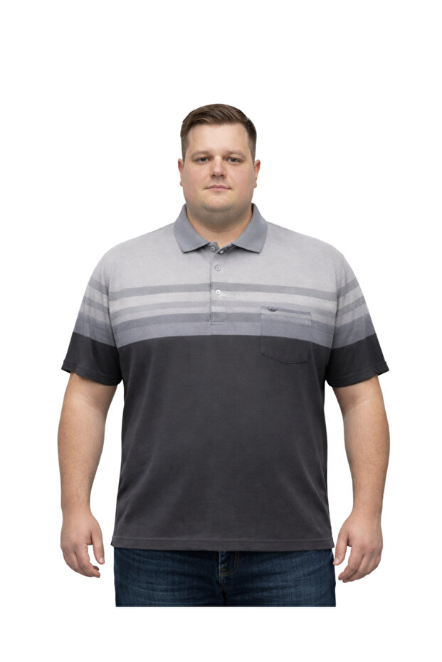 Men's Large Size Melange Smoked Polo Collar Short Sleeve Gradient T-Shirt 3Xl-4Xl-5Xl-6Xl