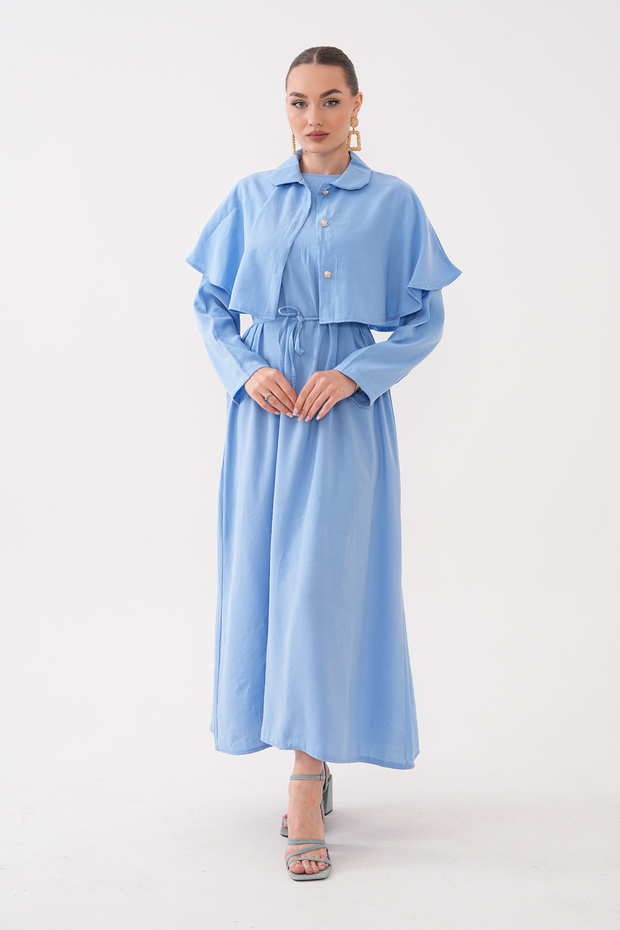 Modal Woven Dress with Cape Detail